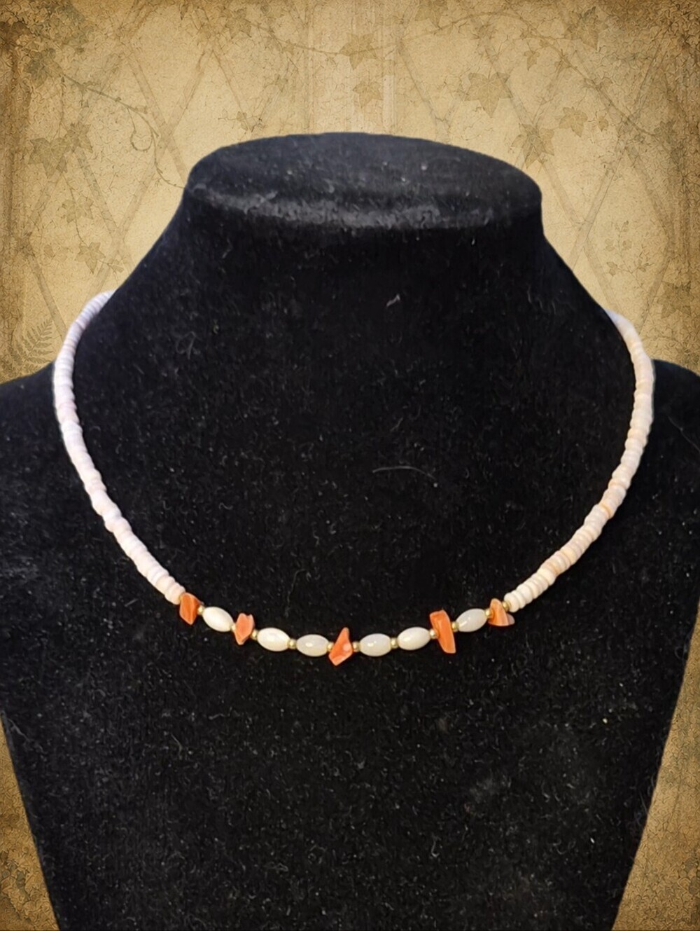 Secret Oceans Lore 🌊🧜‍♀️ Vintage Coral, Shell & Mother-of-pearl 16" Necklace